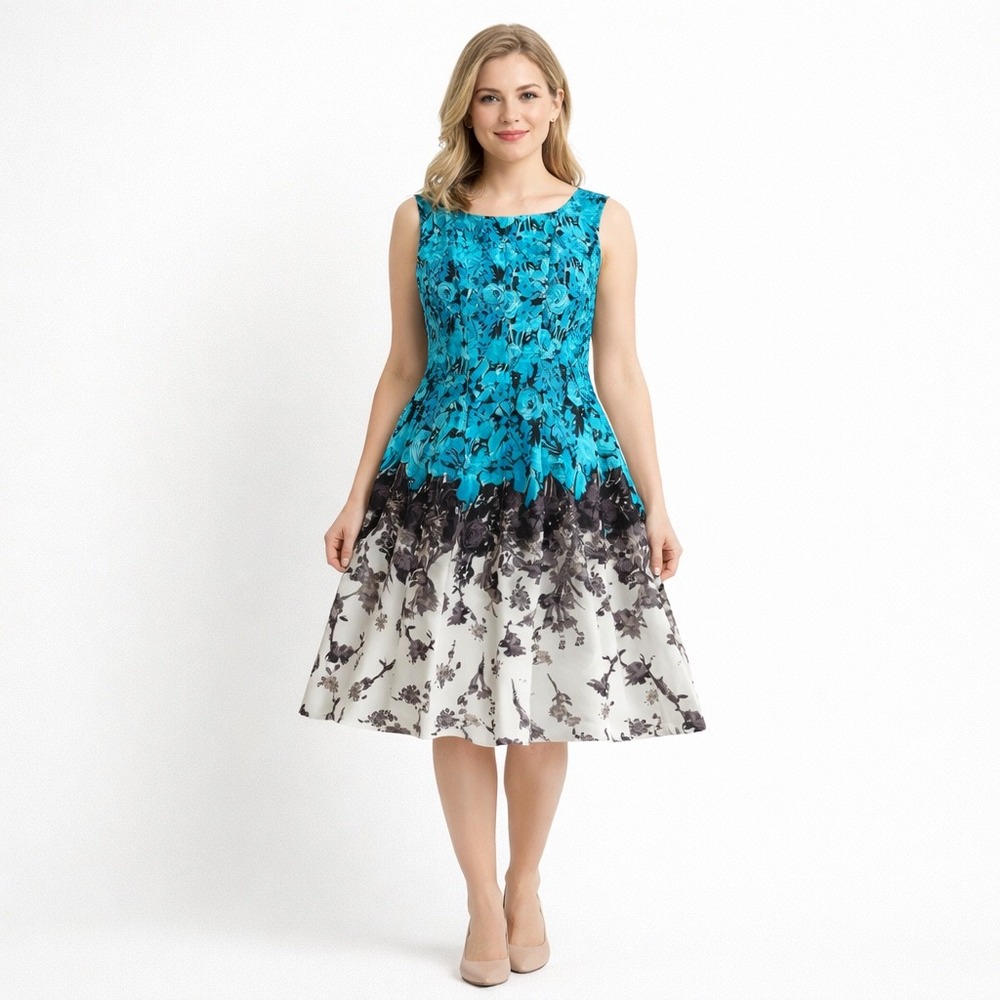Zarr Collection Sun Dress Women 14 Fit & Flare Floral Print Sleeveless Blue‎